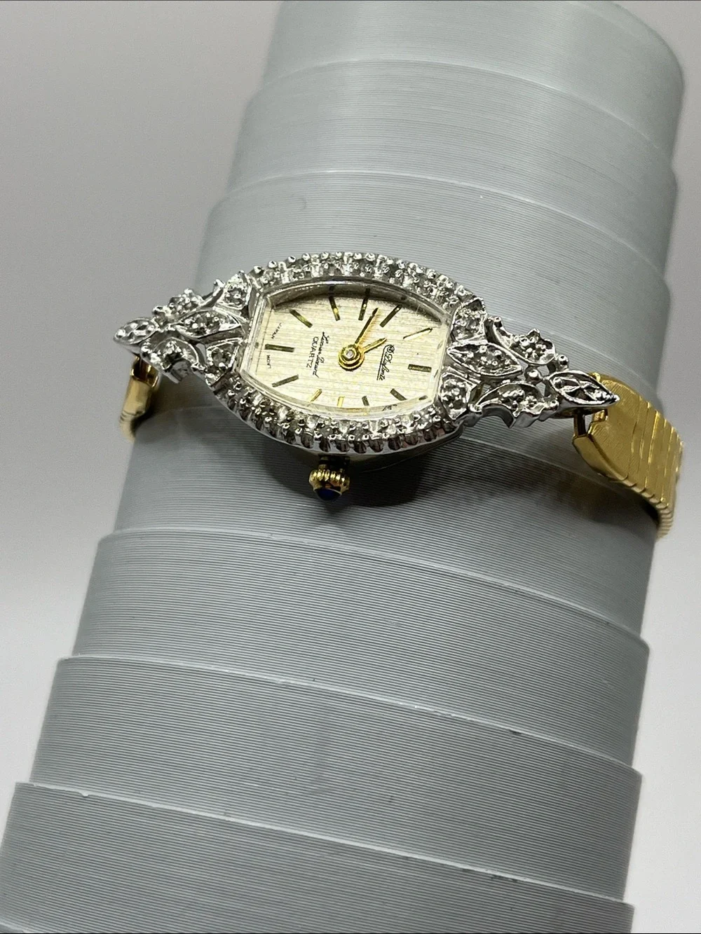 Dufonte Lucien PicLadies 17mm watch Gold Tone Diamond & Dark Blue Ruby Bezel - Picture 13 of 14
